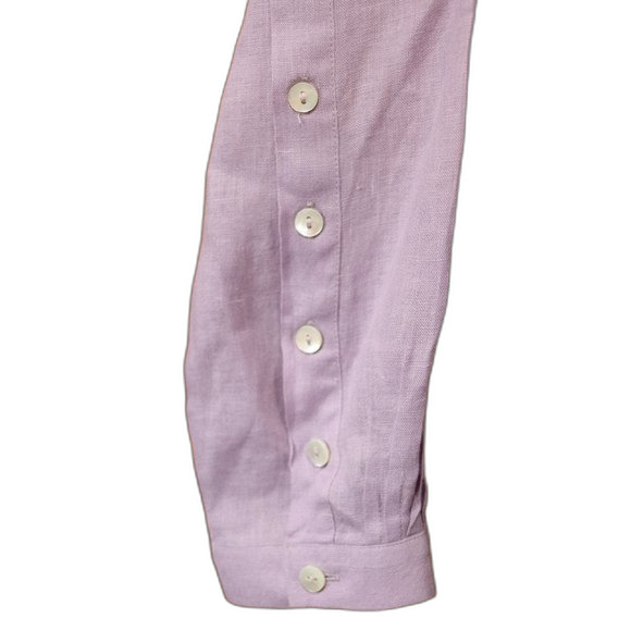 Anne Klein Lavender Button Down Pleated Long Sleeve Feminine Top 100% Linen 10 - Picture 7 of 13